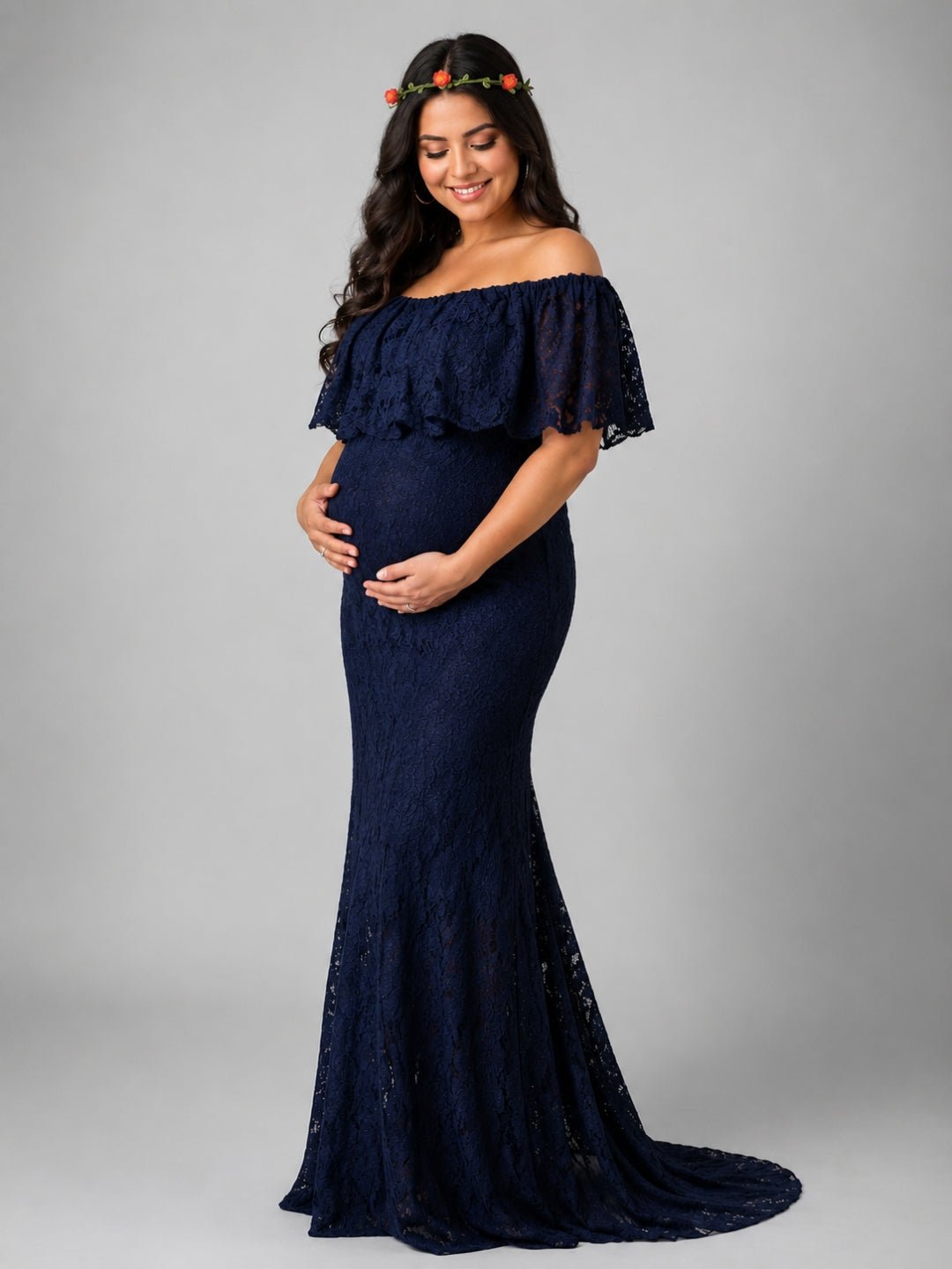  Enchanté Blue Maternity Lace Gown Navy