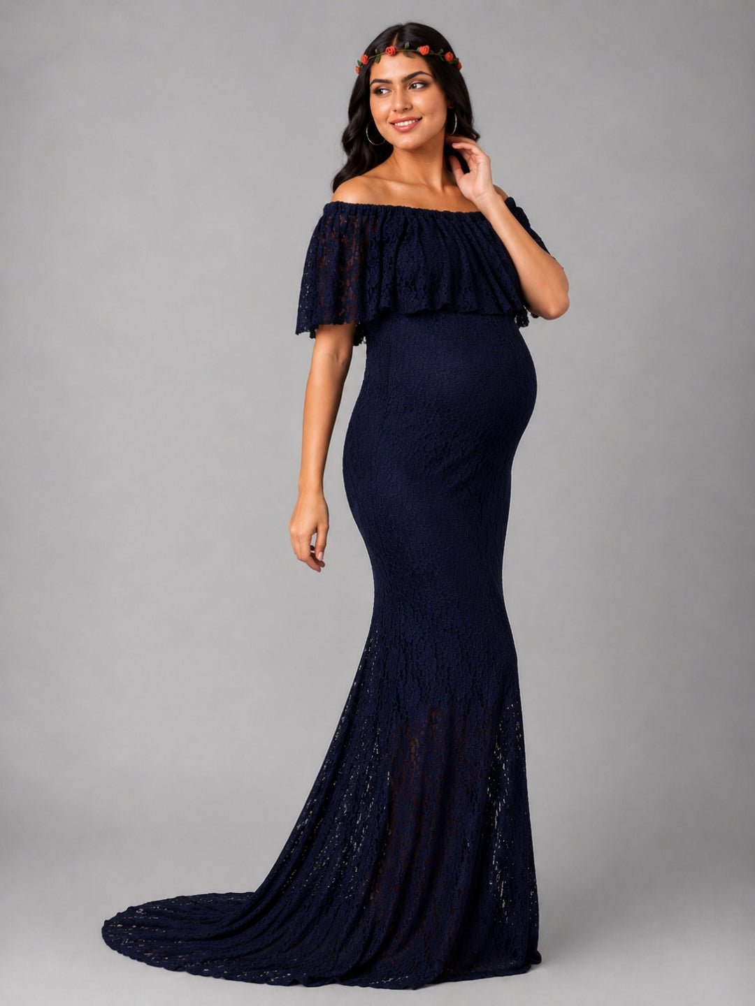  Enchanté Blue Maternity Lace Gown Navy