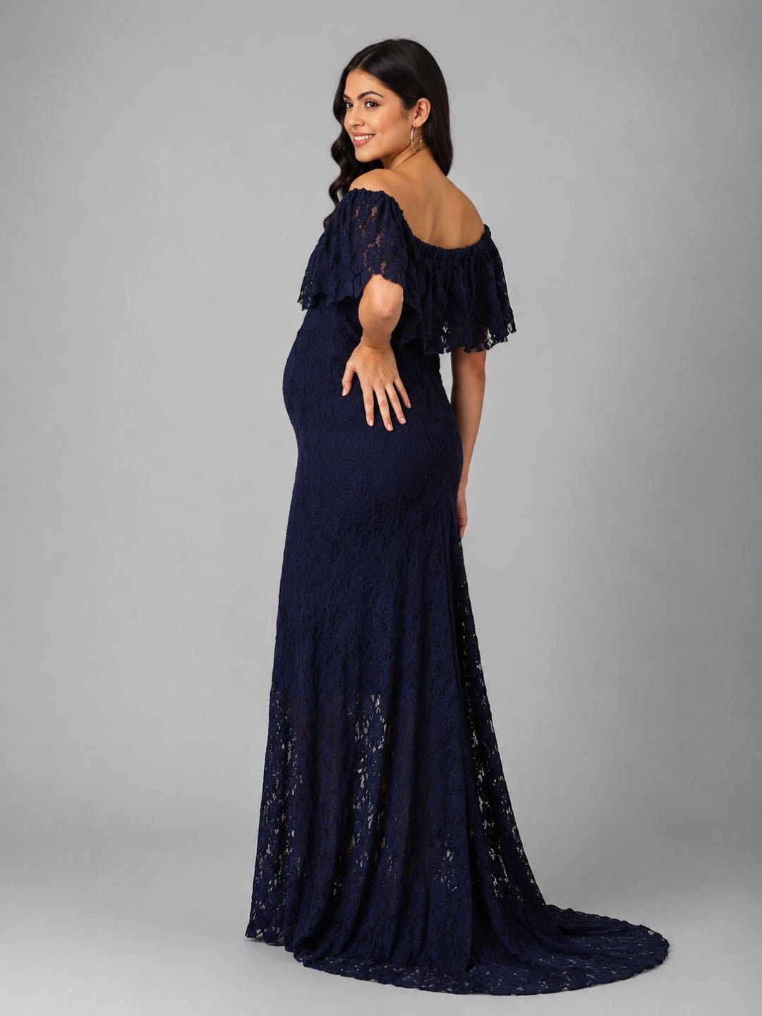  Enchanté Blue Maternity Lace Gown Navy