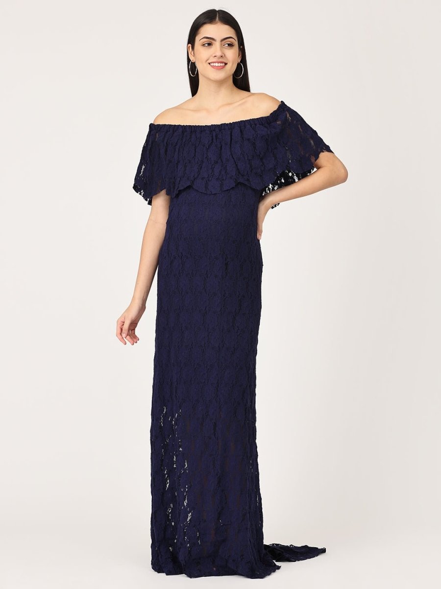  Enchanté Blue Maternity Lace Gown Navy