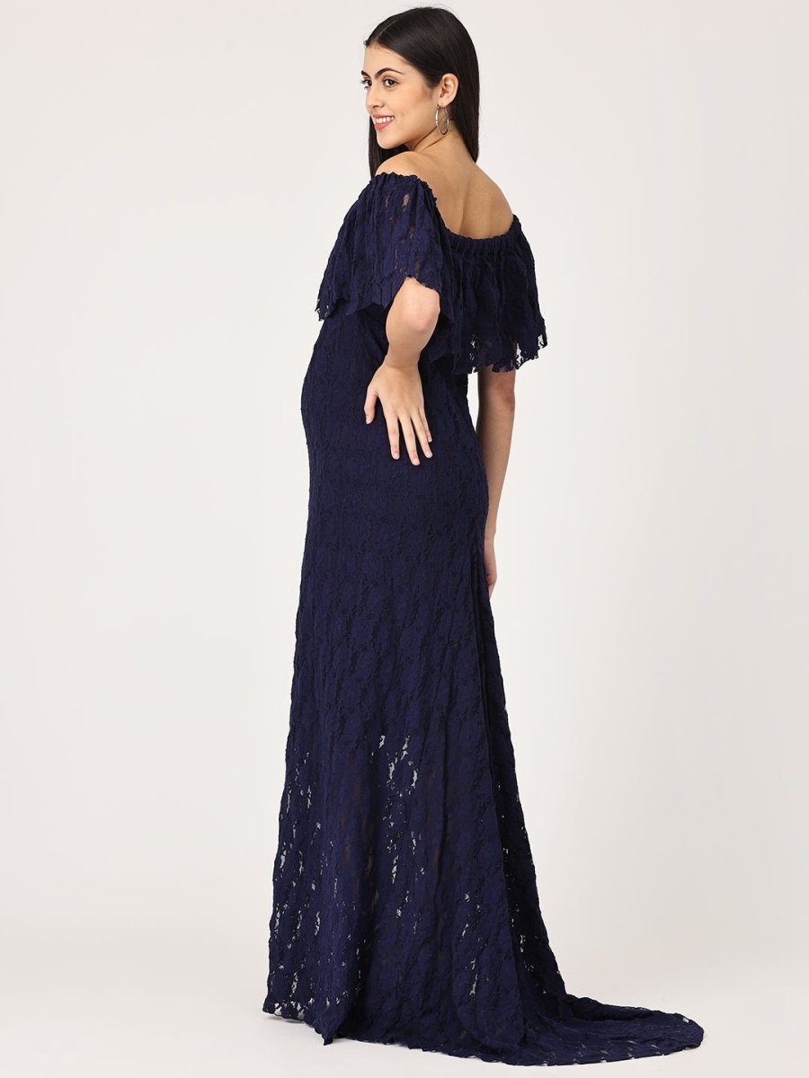  Enchanté Blue Maternity Lace Gown Navy