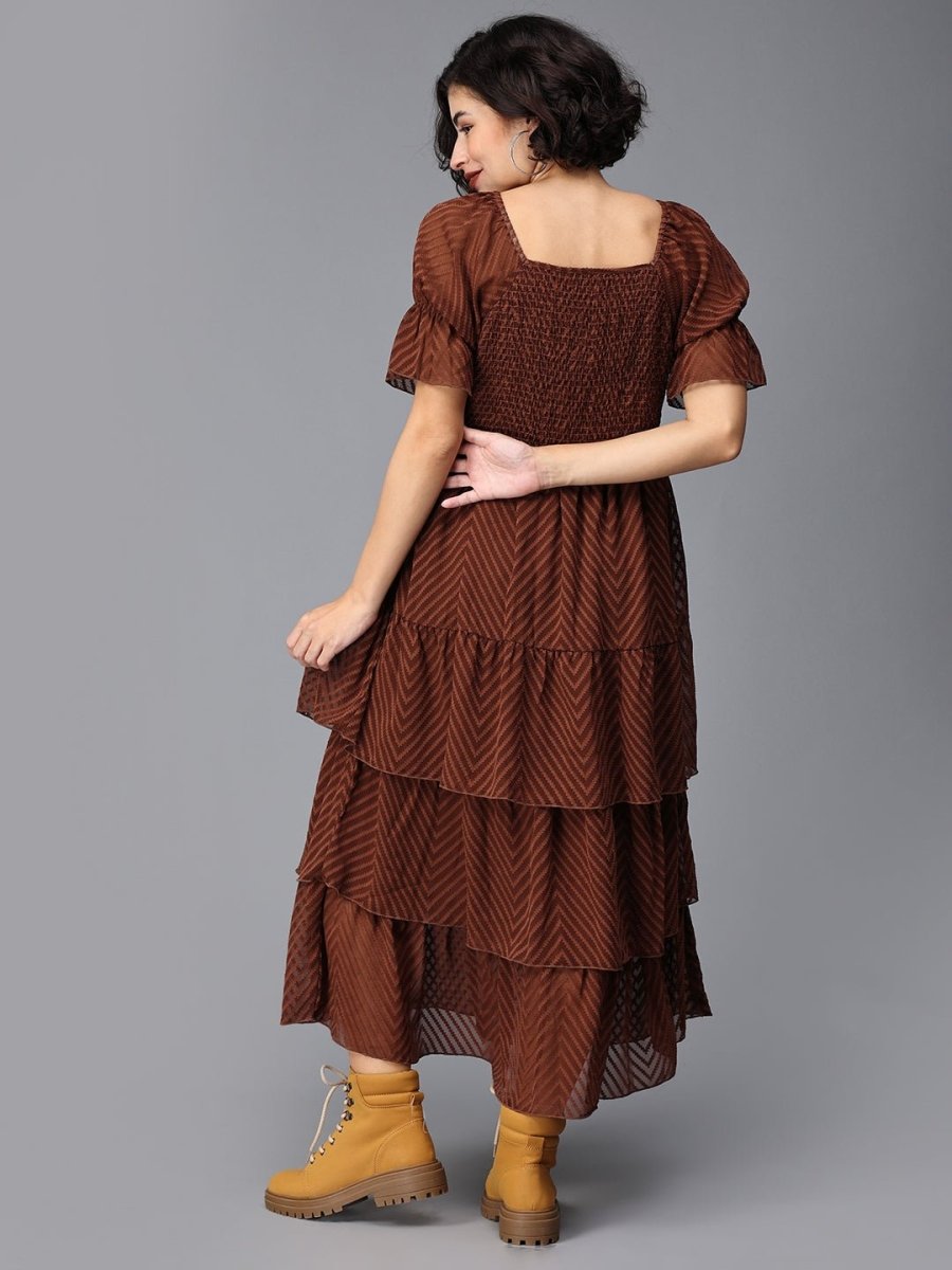  Endless Espresso Tiered Maternity Dress Brown