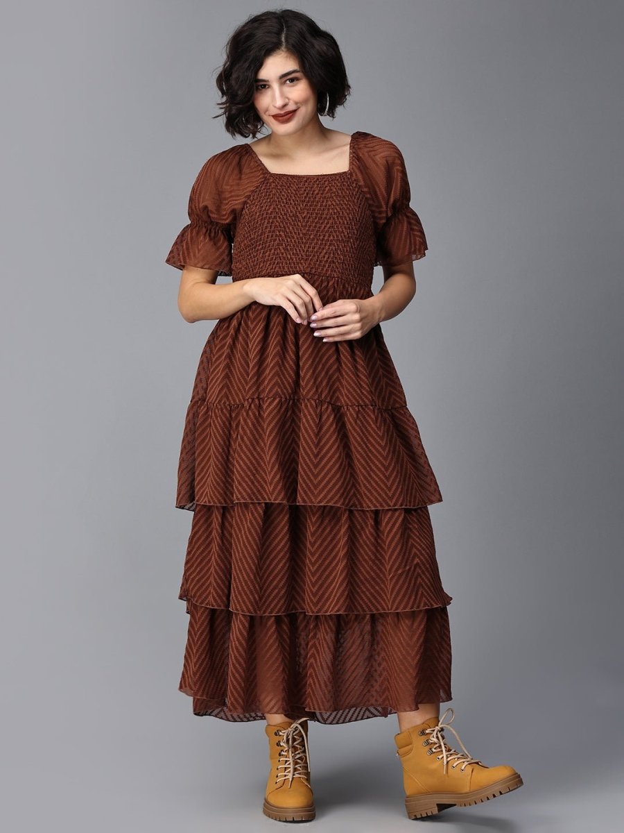  Endless Espresso Tiered Maternity Dress Brown