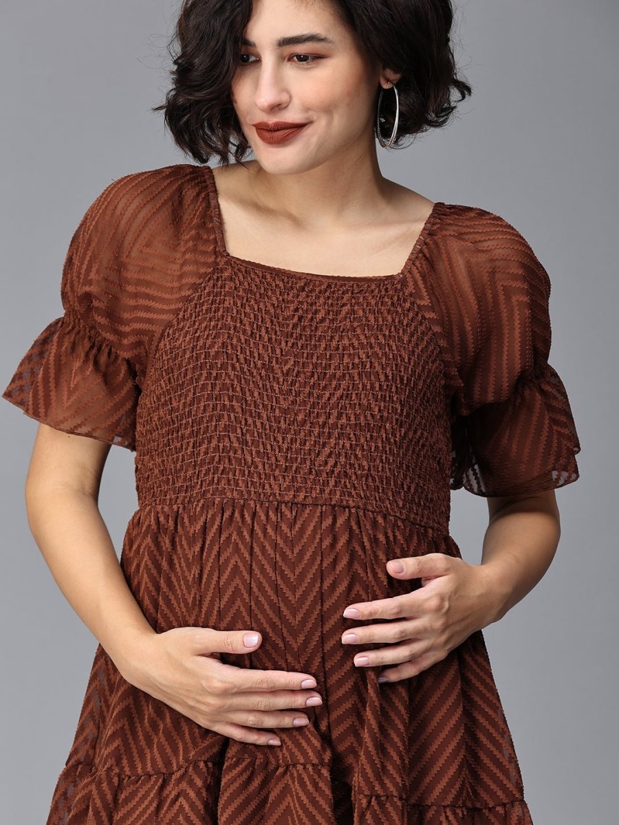  Endless Espresso Tiered Maternity Dress Brown