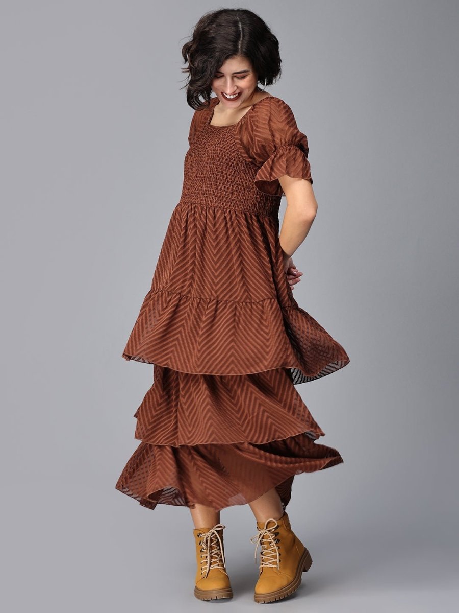  Endless Espresso Tiered Maternity Dress Brown