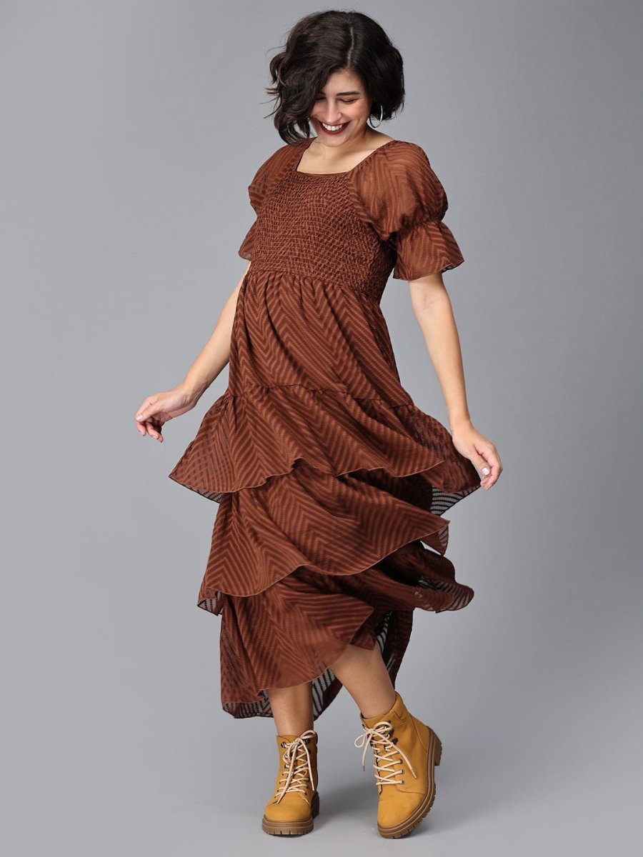  Endless Espresso Tiered Maternity Dress Brown