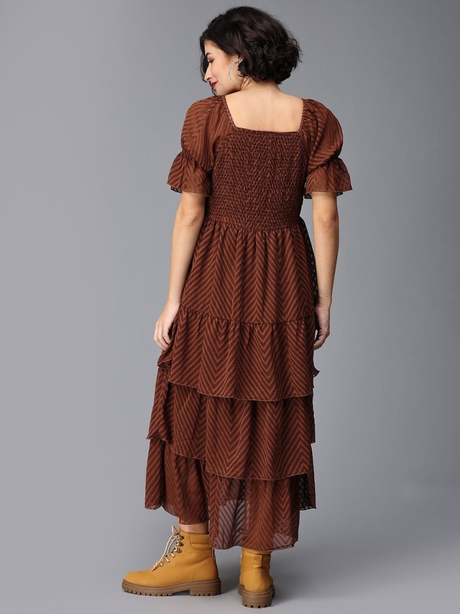  Endless Espresso Tiered Maternity Dress Brown