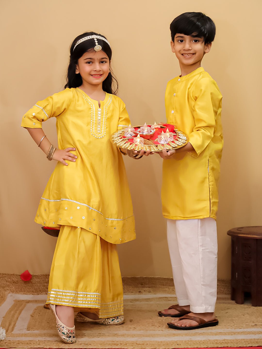Golden Hour Silk Kurta Pajama And Anarkali Sharara Ethnic Set
