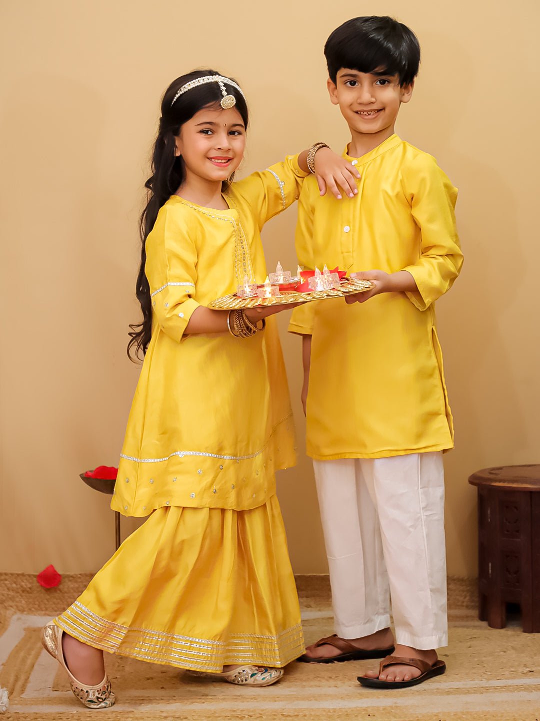 Golden Hour Silk Kurta Pajama And Anarkali Sharara Ethnic Set