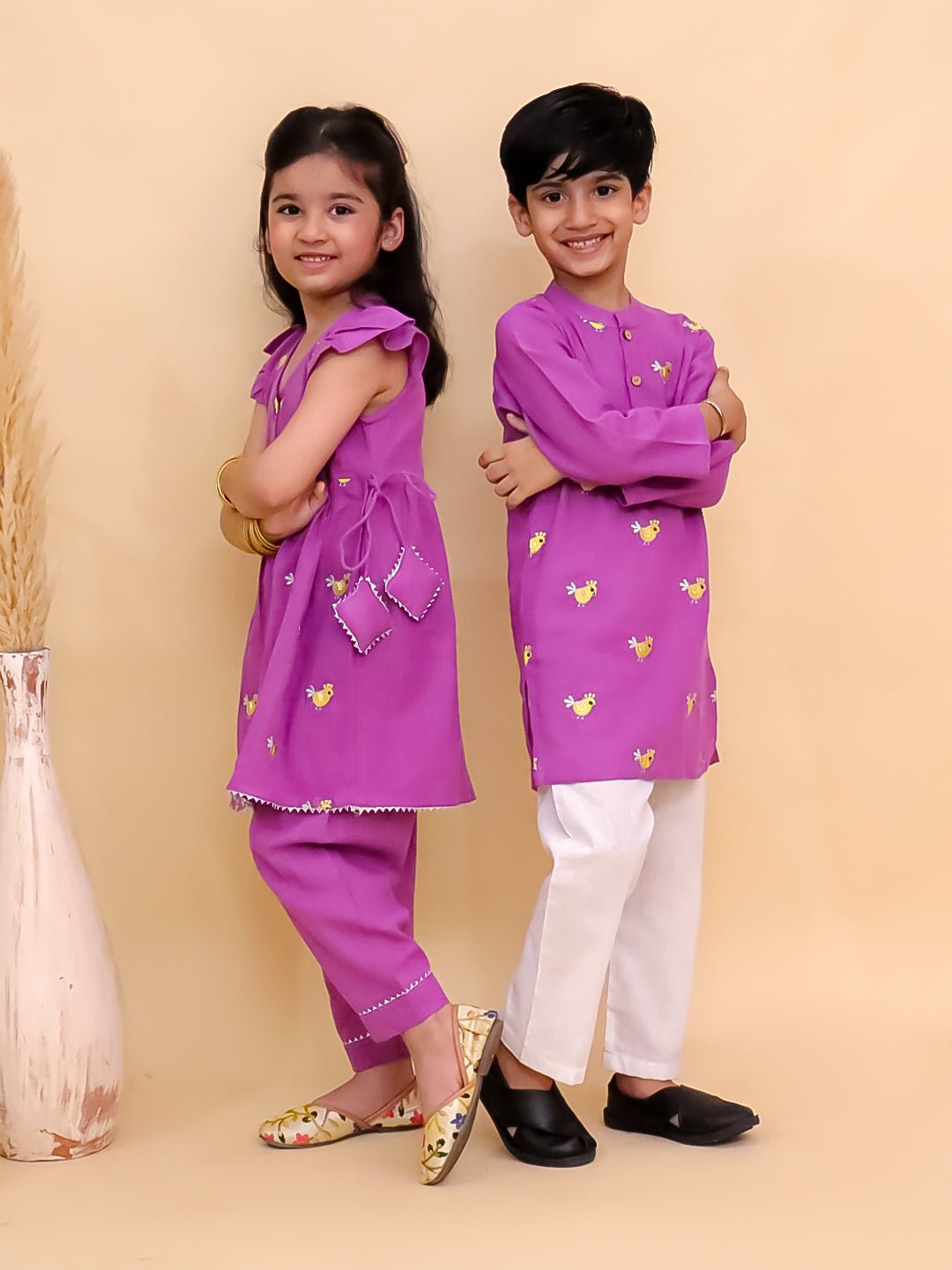 Jhilmil And Tweet Dreams Printed Kurta Pajama Twinning Set For Kids