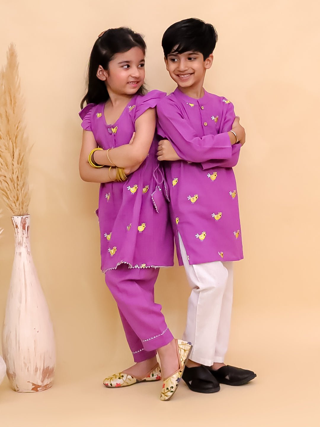 Jhilmil And Tweet Dreams Printed Kurta Pajama Twinning Set For Kids