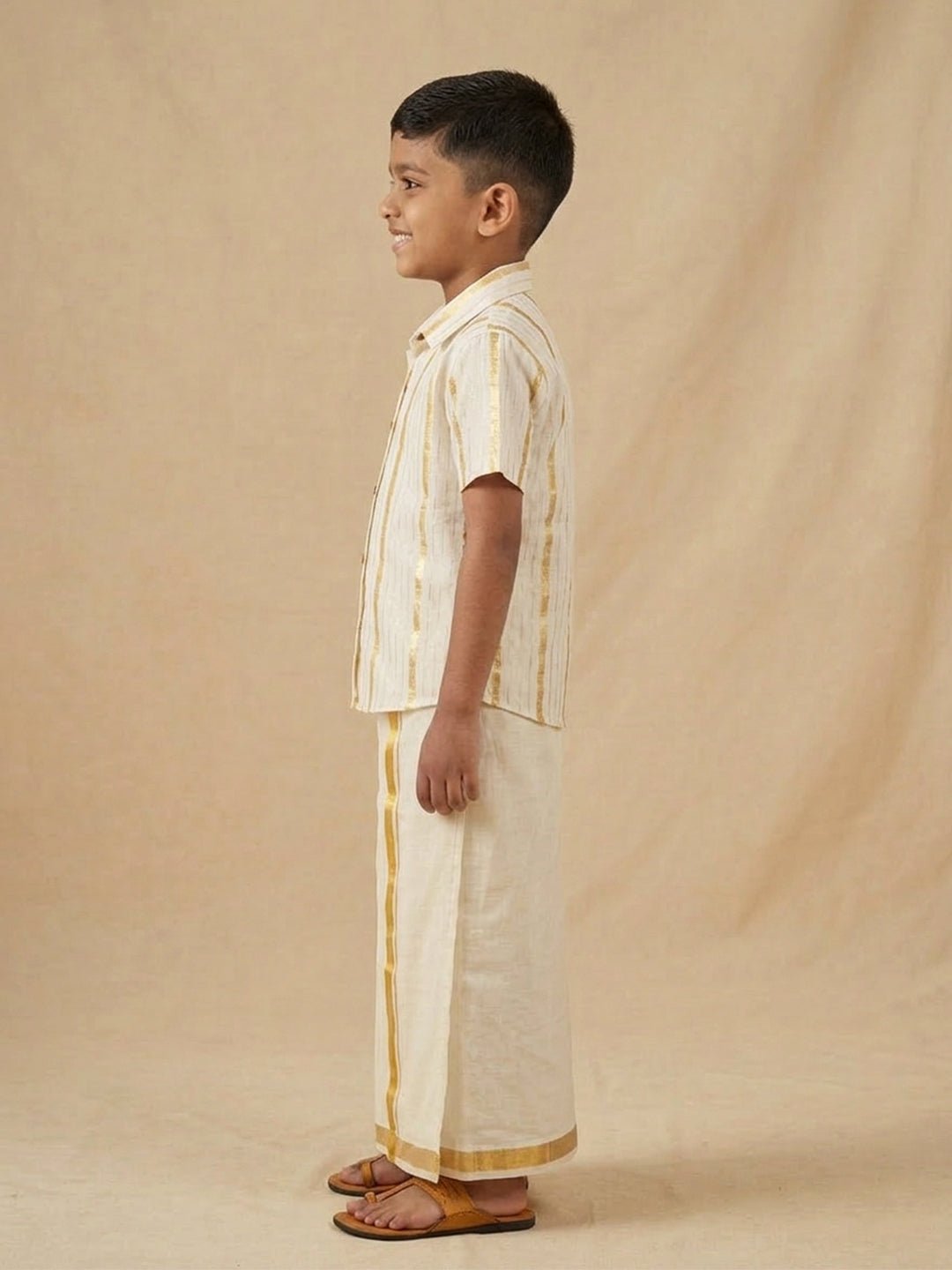 Kasavu Classic White Cotton Ethnic Shirt Dhoti And Skirt Twinning Combo Of 2