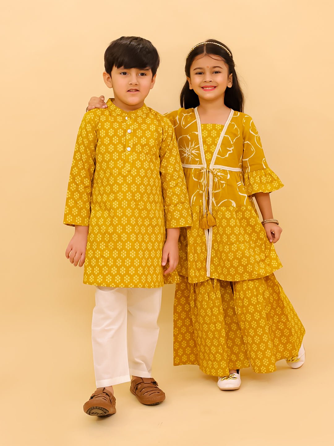 Mango Sorbet Orange Cotton Ethnic Kurta Pajama And Anarkali Twinning Combo Of 2
