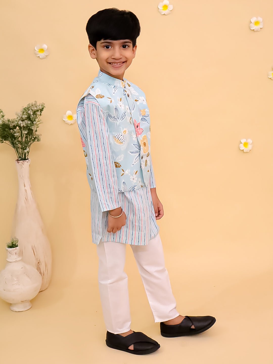 Megh Malhaar Girls Anarkali Kurta And Boys Jacket Kurta Pajama Twinning Combo Of 2