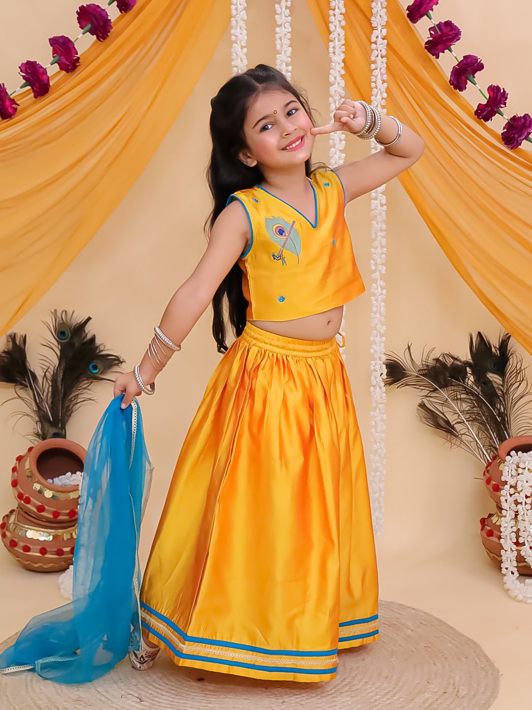 Rang Radha Girls Embroidered Lehenga And Vrindavan Vibe Boys Kurta Twinning Combo Of 2