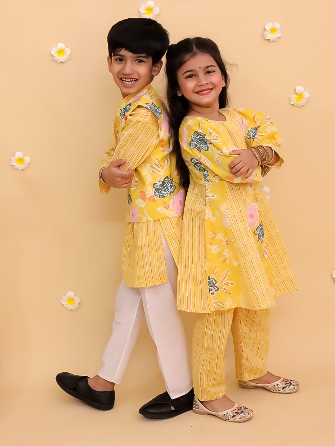 Ray Of Style Girls Anarkali Sharara And Boys Jacket Kurta Pajama Twinning Combo Of 2