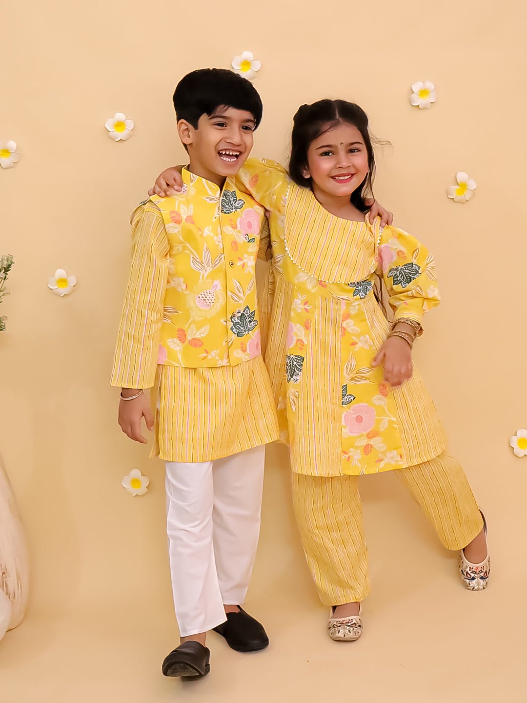 Ray Of Style Girls Anarkali Sharara And Boys Jacket Kurta Pajama Twinning Combo Of 2