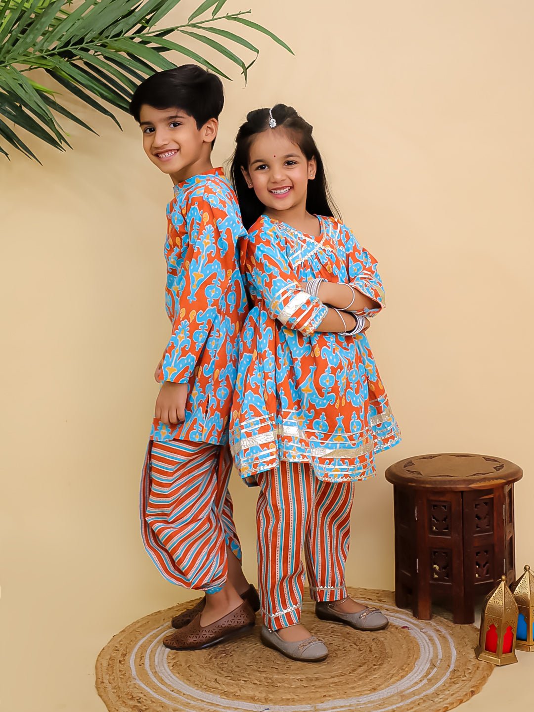 Rustic Roots Girls Anarkali Kurta And Boys Dhoti Kurta Twinning Combo Of 2