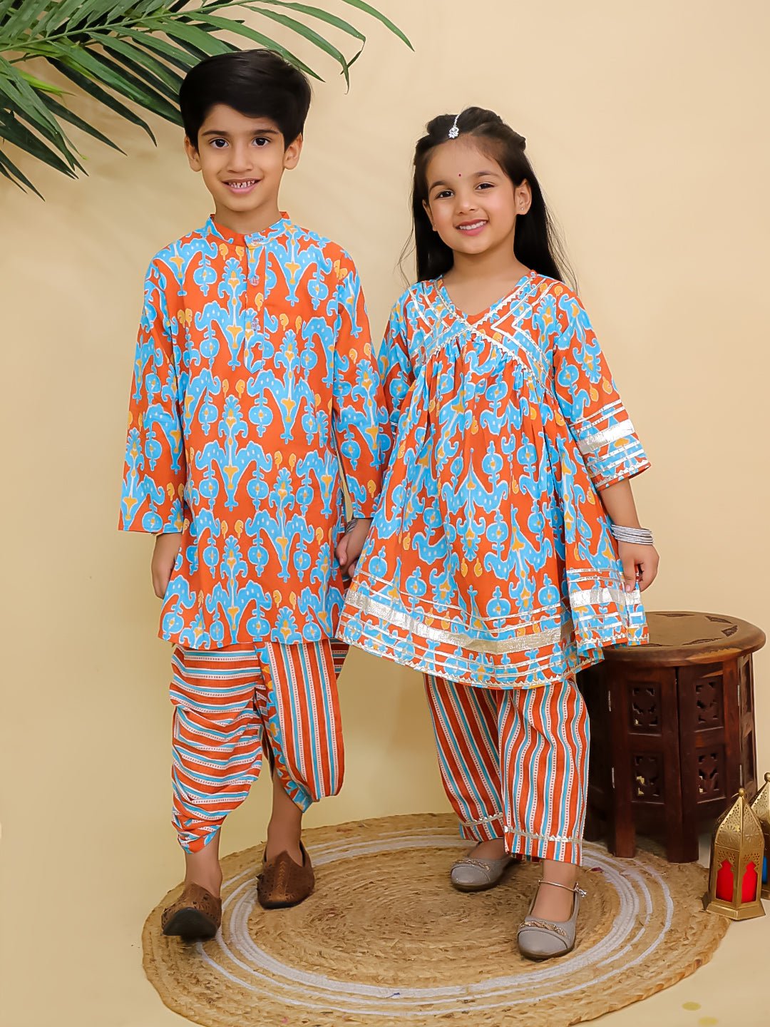 Rustic Roots Girls Anarkali Kurta And Boys Dhoti Kurta Twinning Combo Of 2