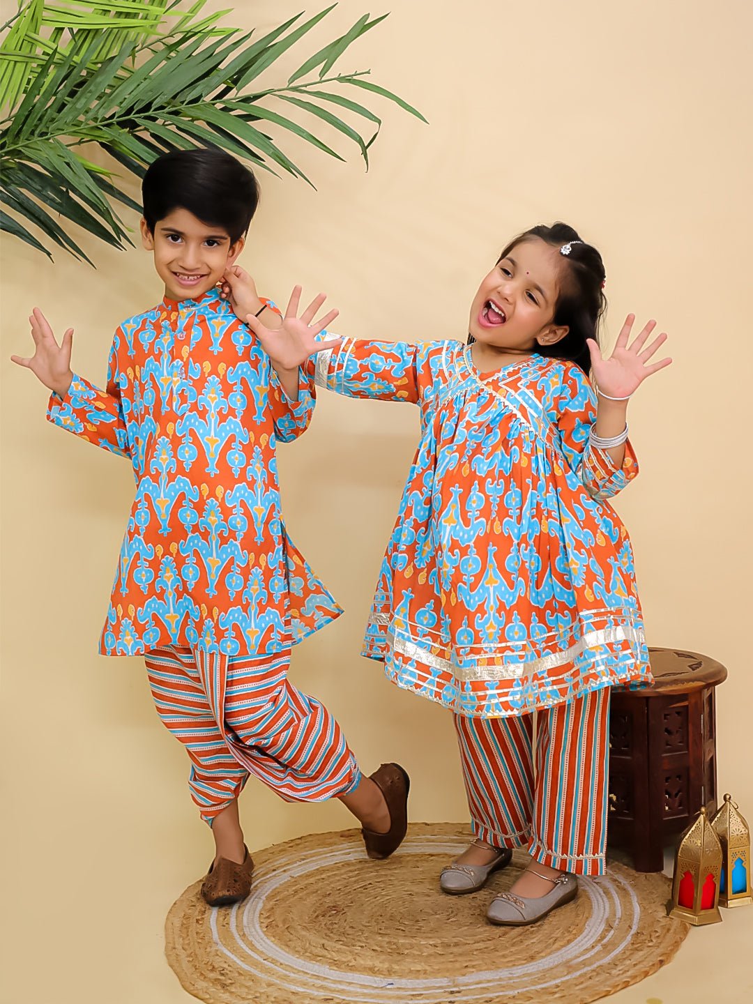 Rustic Roots Girls Anarkali Kurta And Boys Dhoti Kurta Twinning Combo Of 2