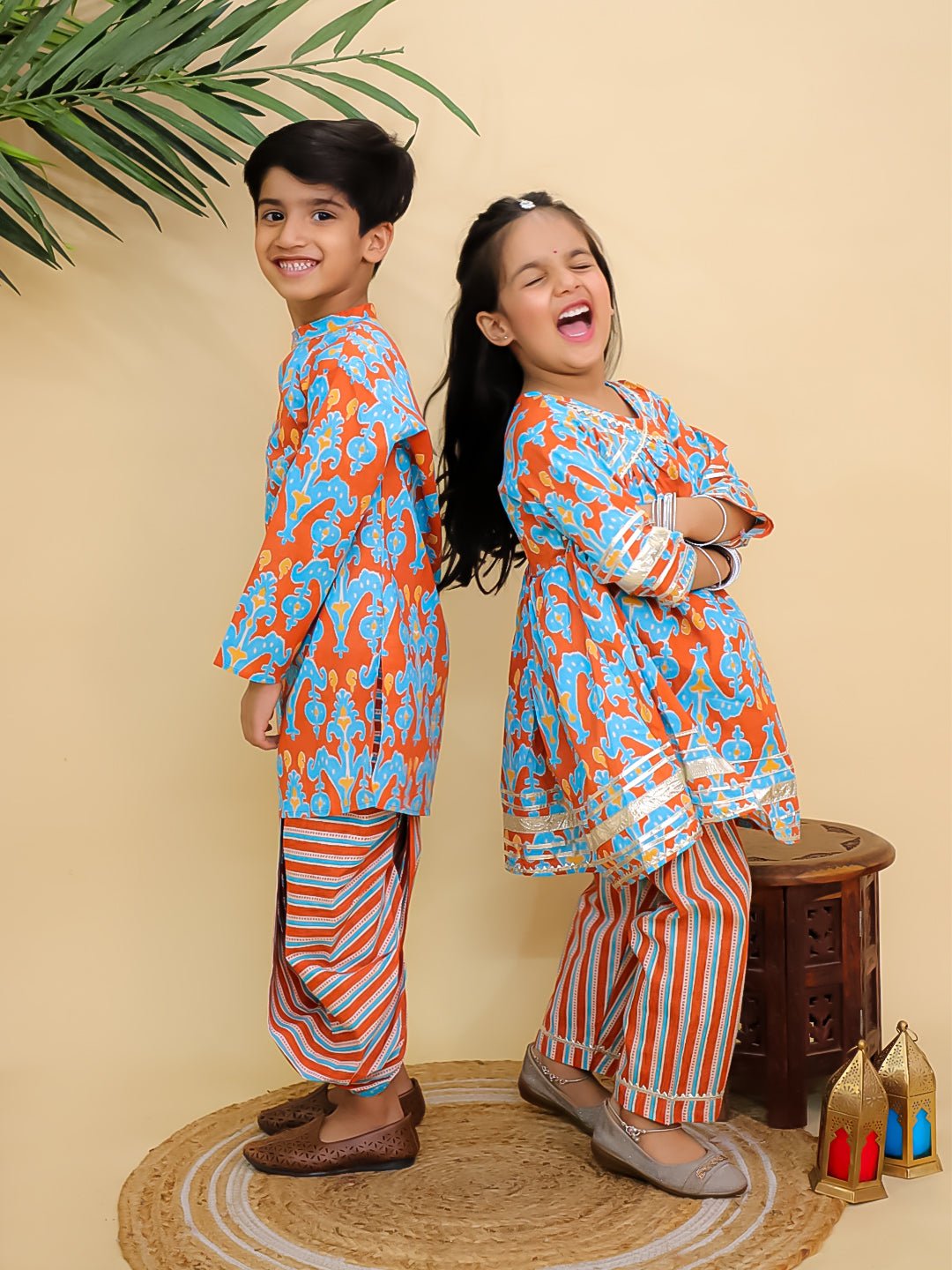 Rustic Roots Girls Anarkali Kurta And Boys Dhoti Kurta Twinning Combo Of 2