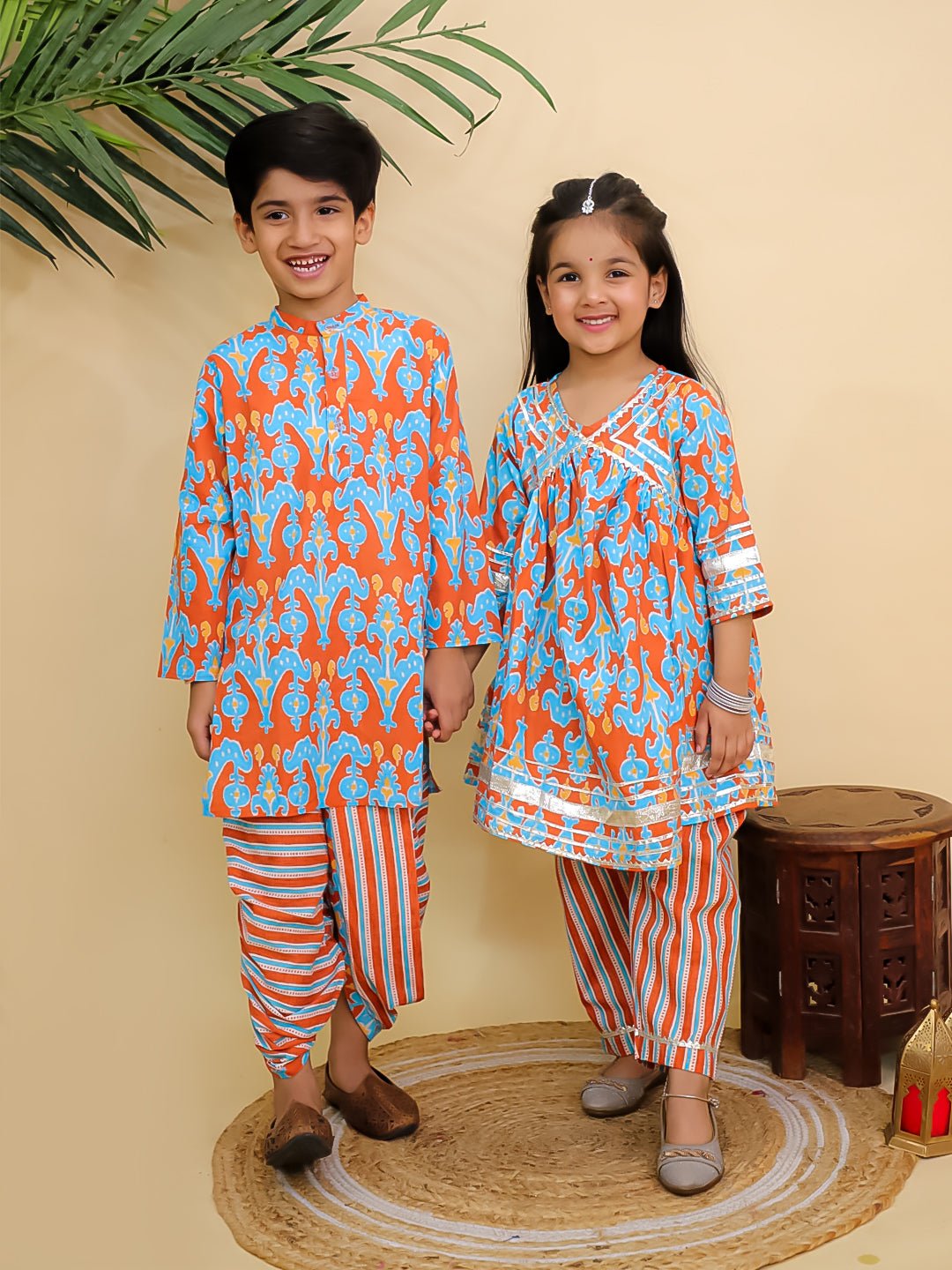 Rustic Roots Girls Anarkali Kurta And Boys Dhoti Kurta Twinning Combo Of 2
