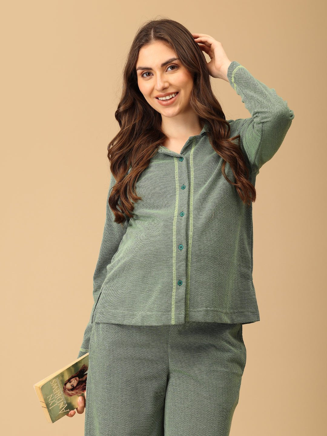  Evergreen Ease Maternity and Nursing Pajama Set Green