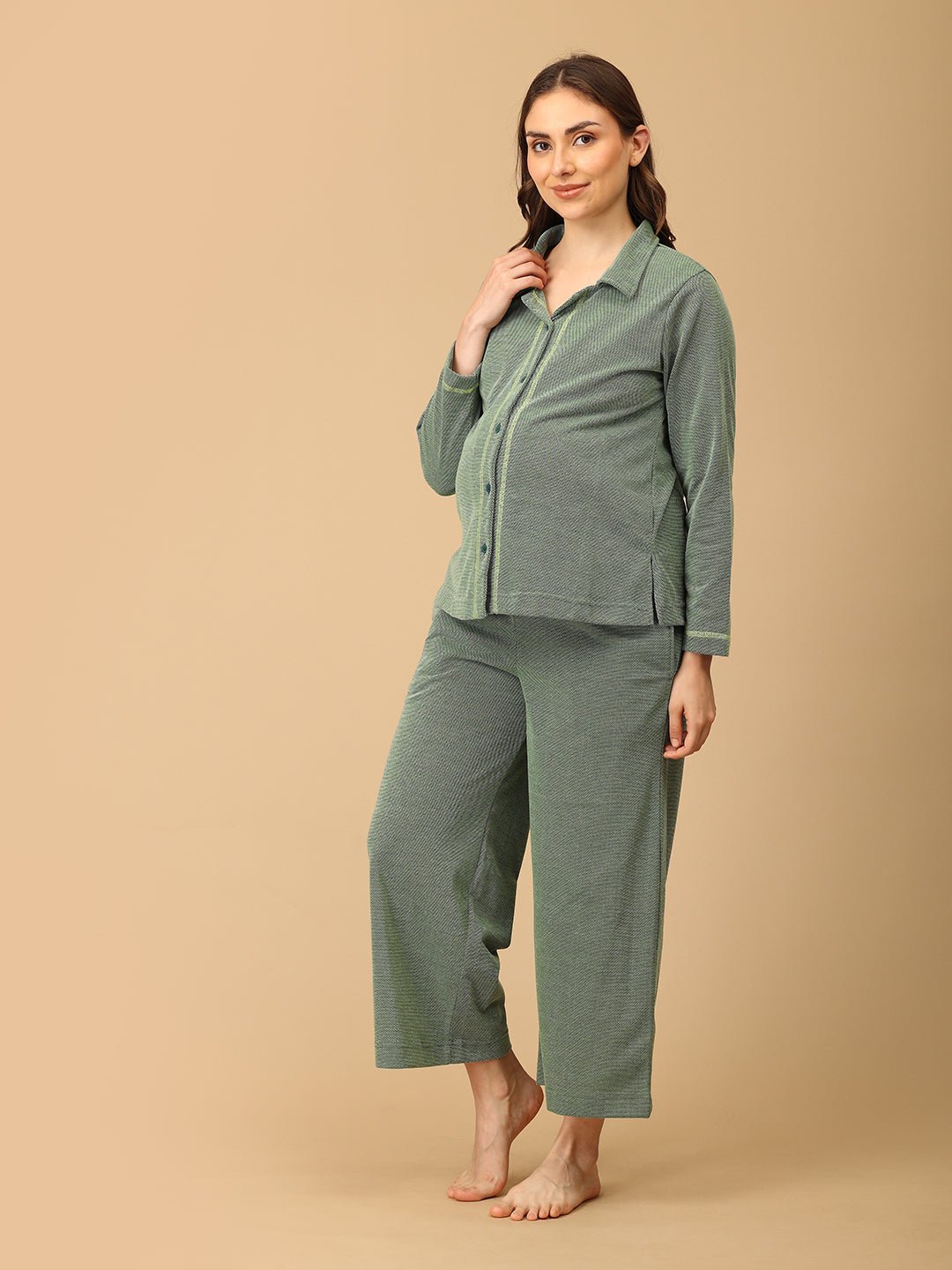  Evergreen Ease Maternity and Nursing Pajama Set Green