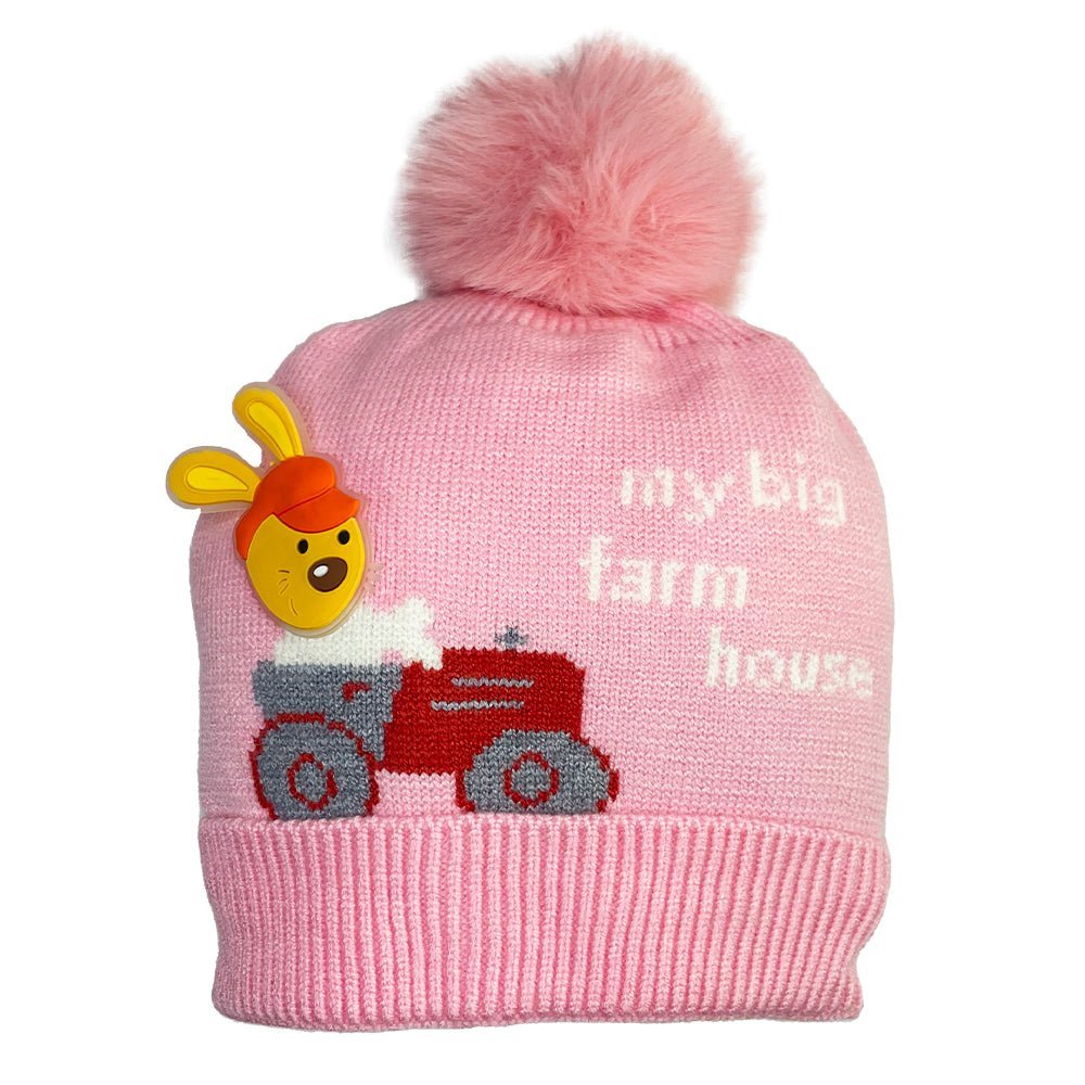 Mini Soul Farm House Pink Baby Knitted Cap With Faux Fur