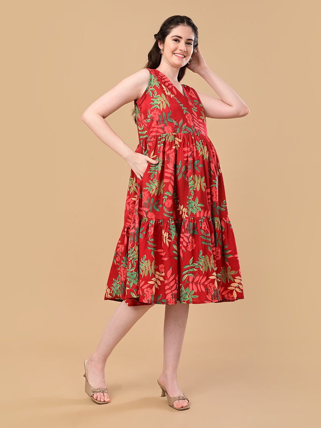  Flame Edit Maternity and Nursing Dress Red