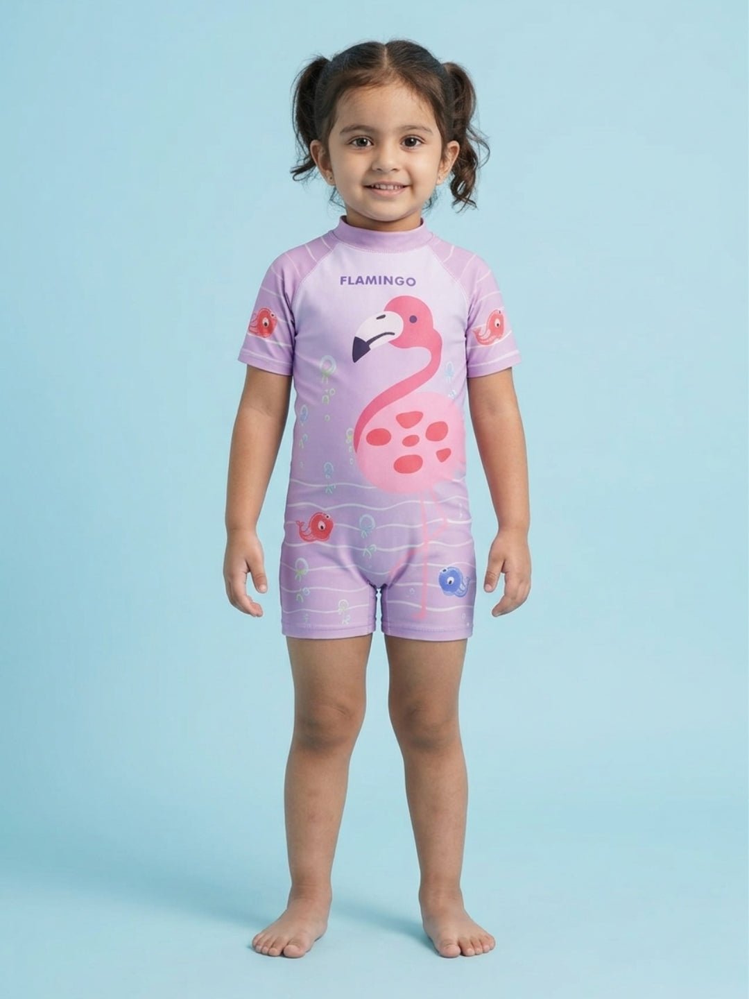 Flamingo Fandango Girls Bodysuit Swimsuit With Matching Cap