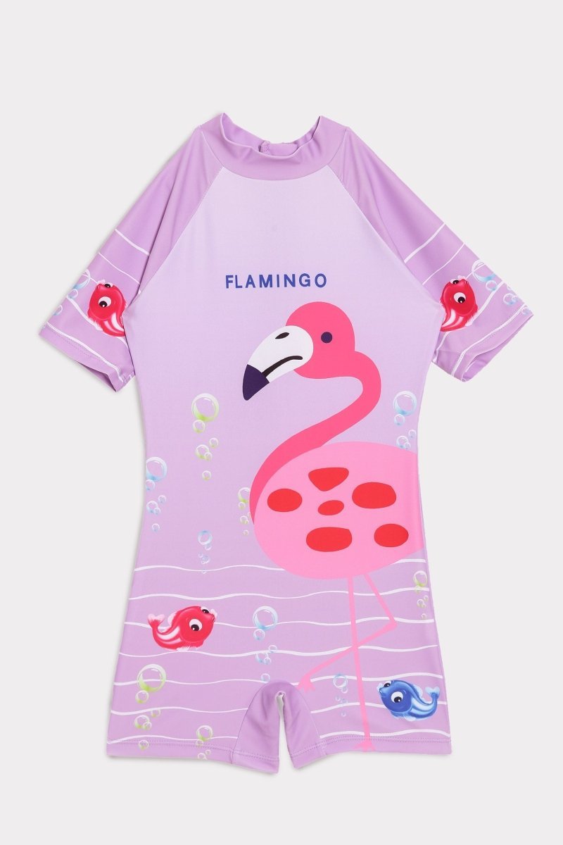 Flamingo Fandango Girls Bodysuit Swimsuit With Matching Cap
