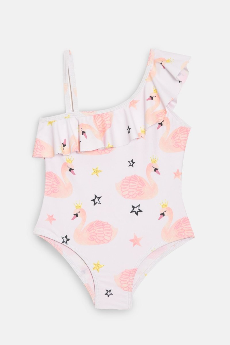 Flamingo Fling Girls Ruffle One Shoulder Swimsuit