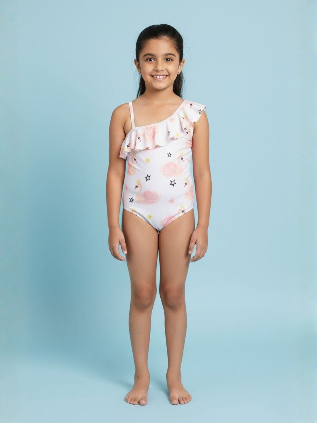 Flamingo Fling Girls Ruffle One Shoulder Swimsuit