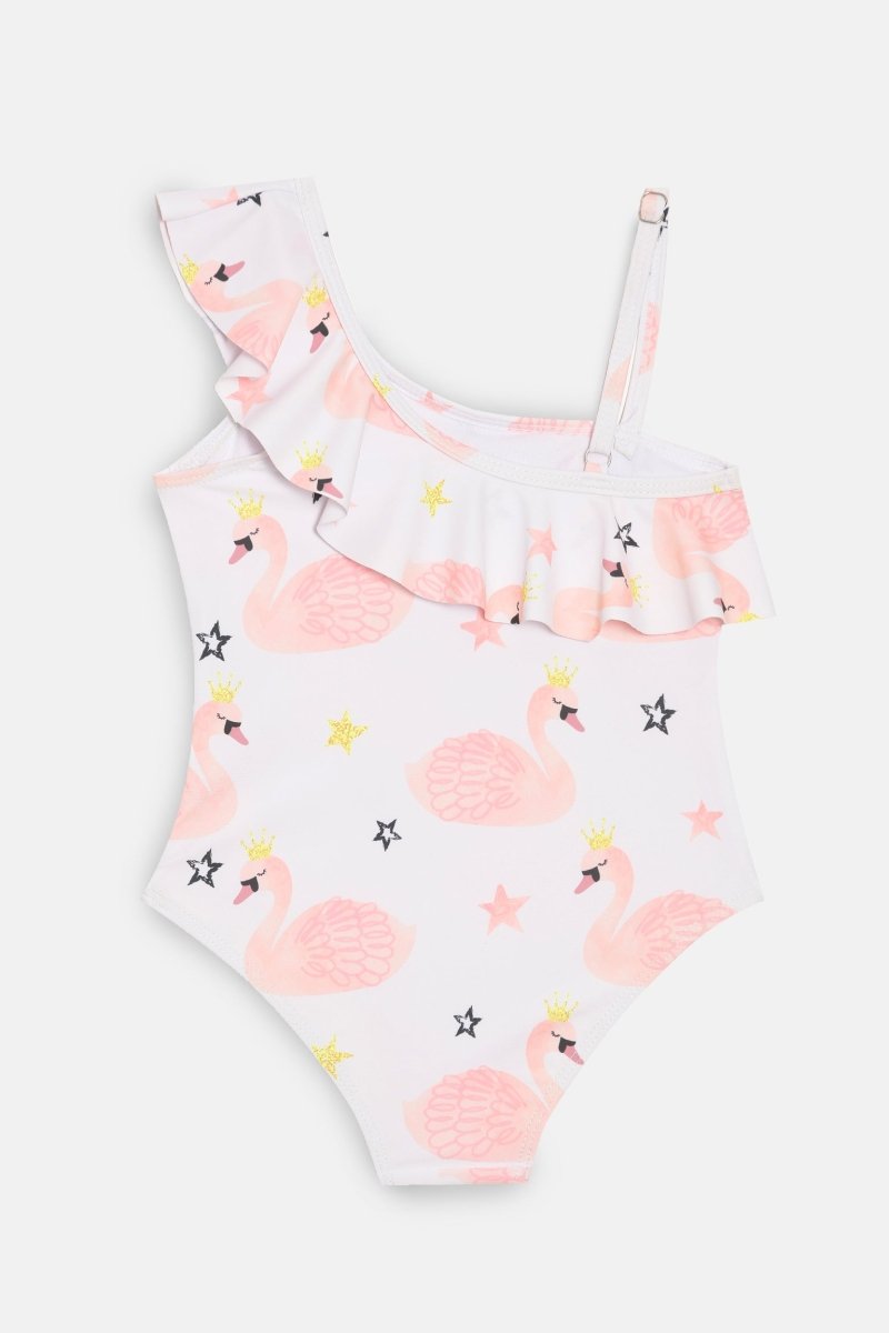 Flamingo Fling Girls Ruffle One Shoulder Swimsuit