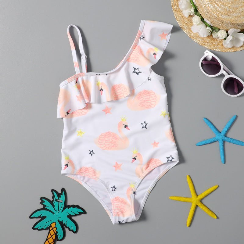 Flamingo Fling Girls Ruffle One Shoulder Swimsuit