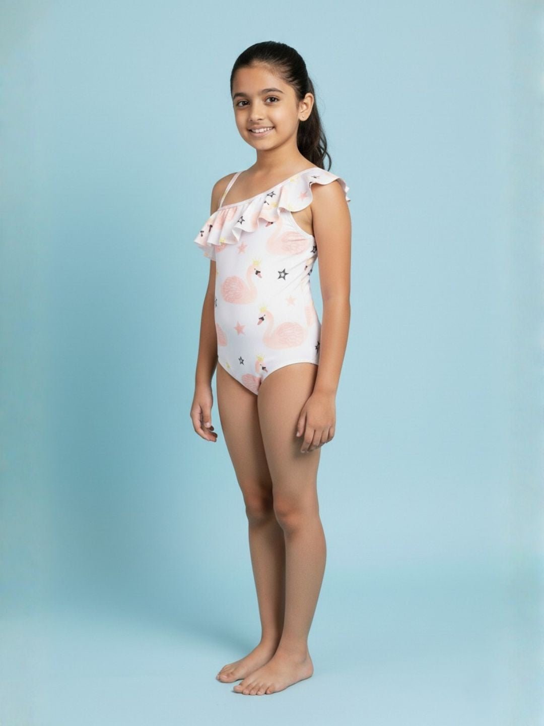 Flamingo Fling Girls Ruffle One Shoulder Swimsuit