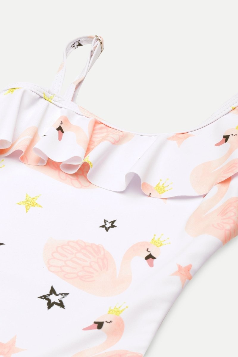 Flamingo Fling Girls Ruffle One Shoulder Swimsuit