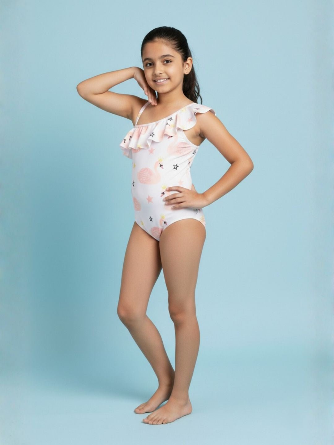 Flamingo Fling Girls Ruffle One Shoulder Swimsuit
