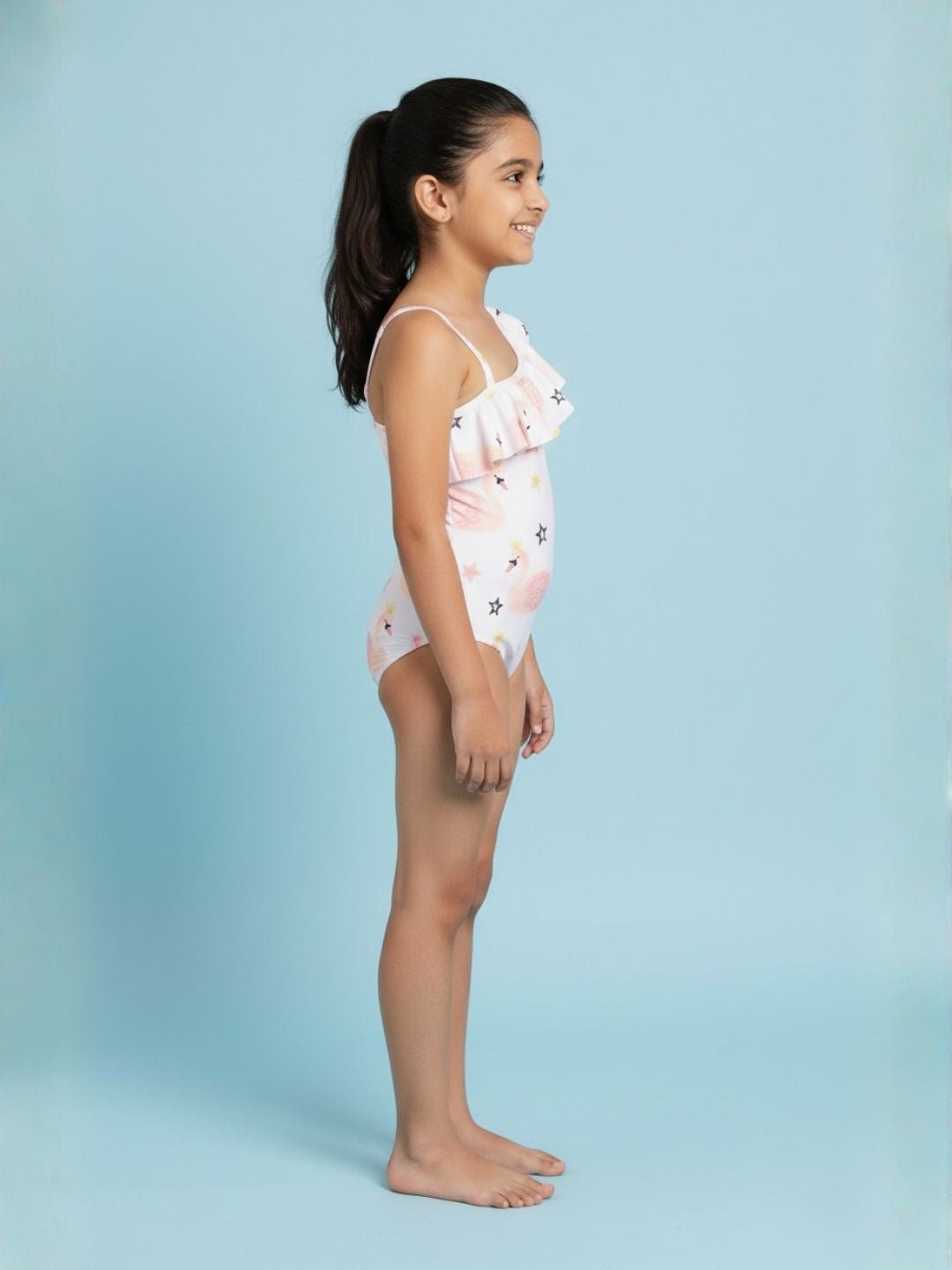 Flamingo Fling Girls Ruffle One Shoulder Swimsuit