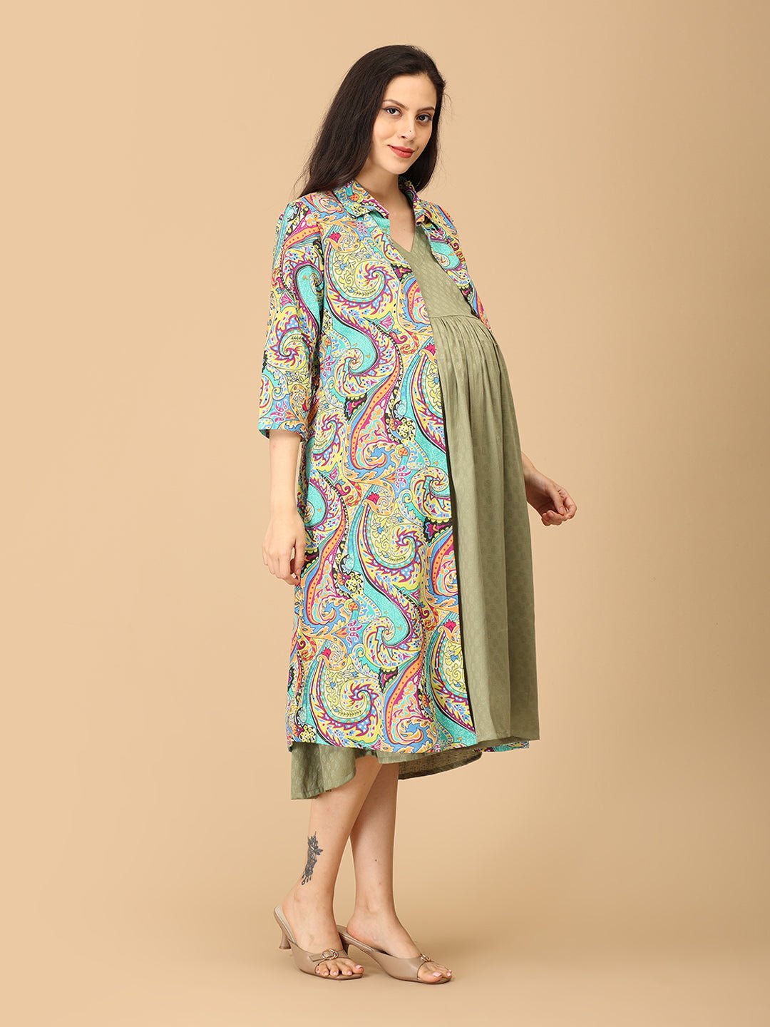  Floret Fizz Maternity and Nursing Shacket Dress Multi