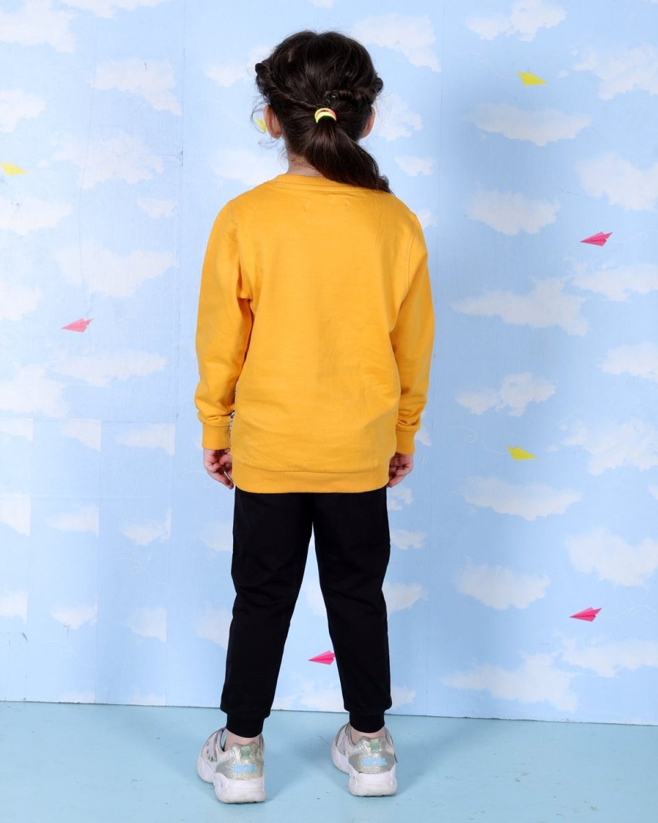  Yellow Flutter Your Wings Butterfly Print Sweatshirt For Girls