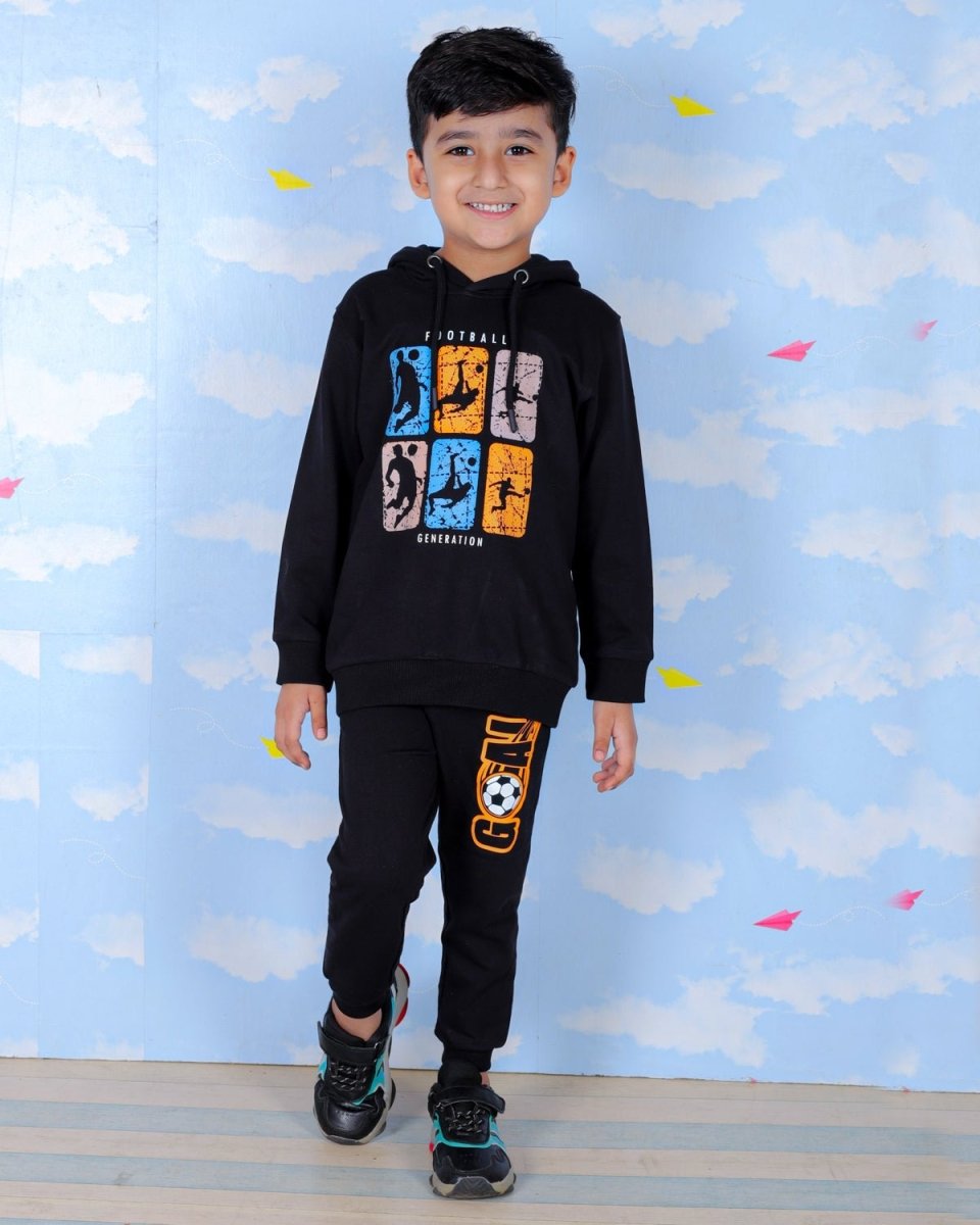 Black Football Generation Sweatshirt Jogger Set For Boys