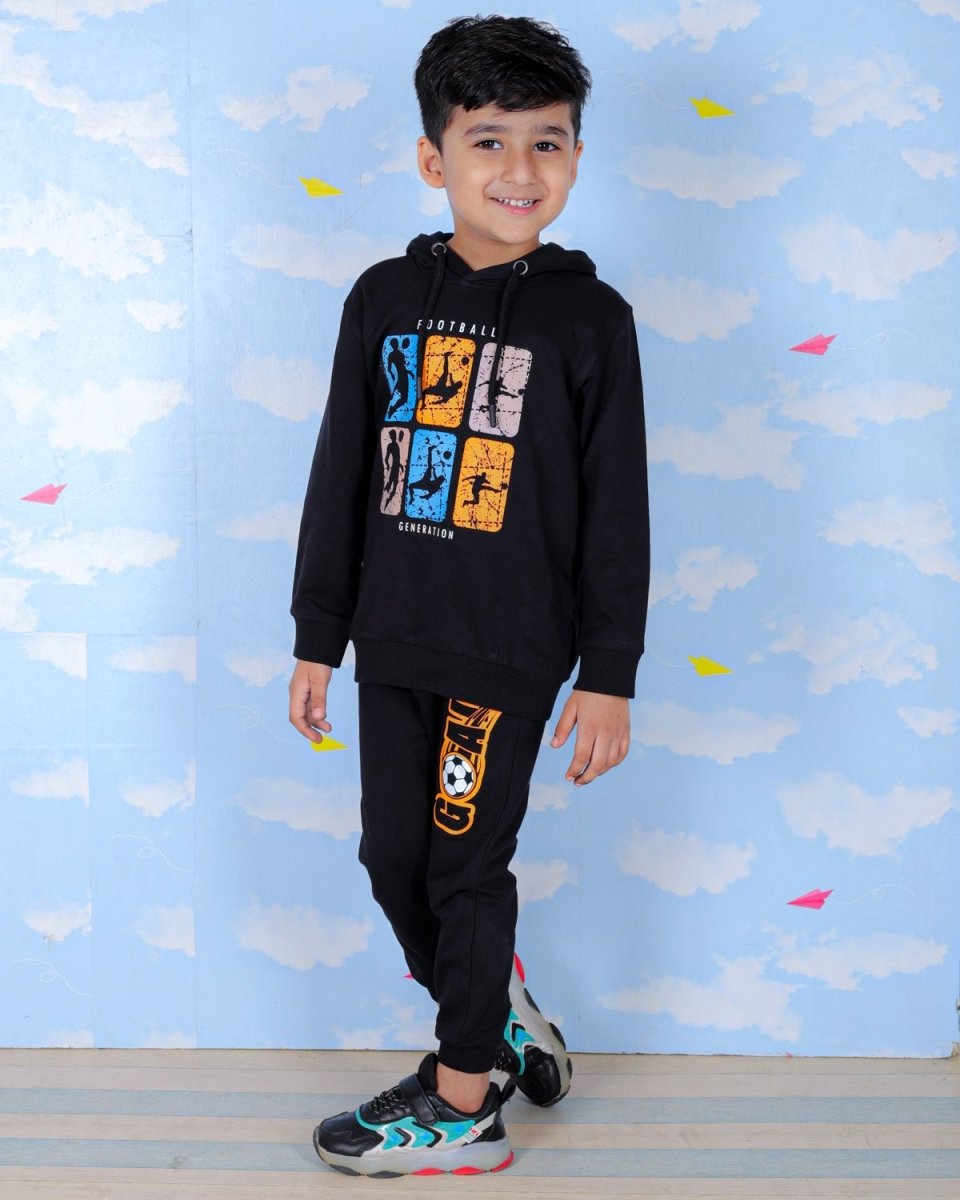 Black Football Generation Sweatshirt Jogger Set For Boys