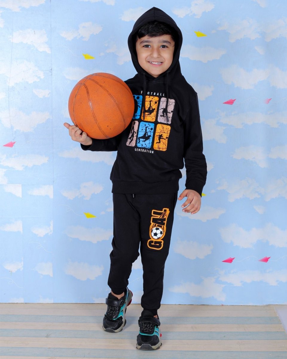 Black Football Generation Sweatshirt Jogger Set For Boys