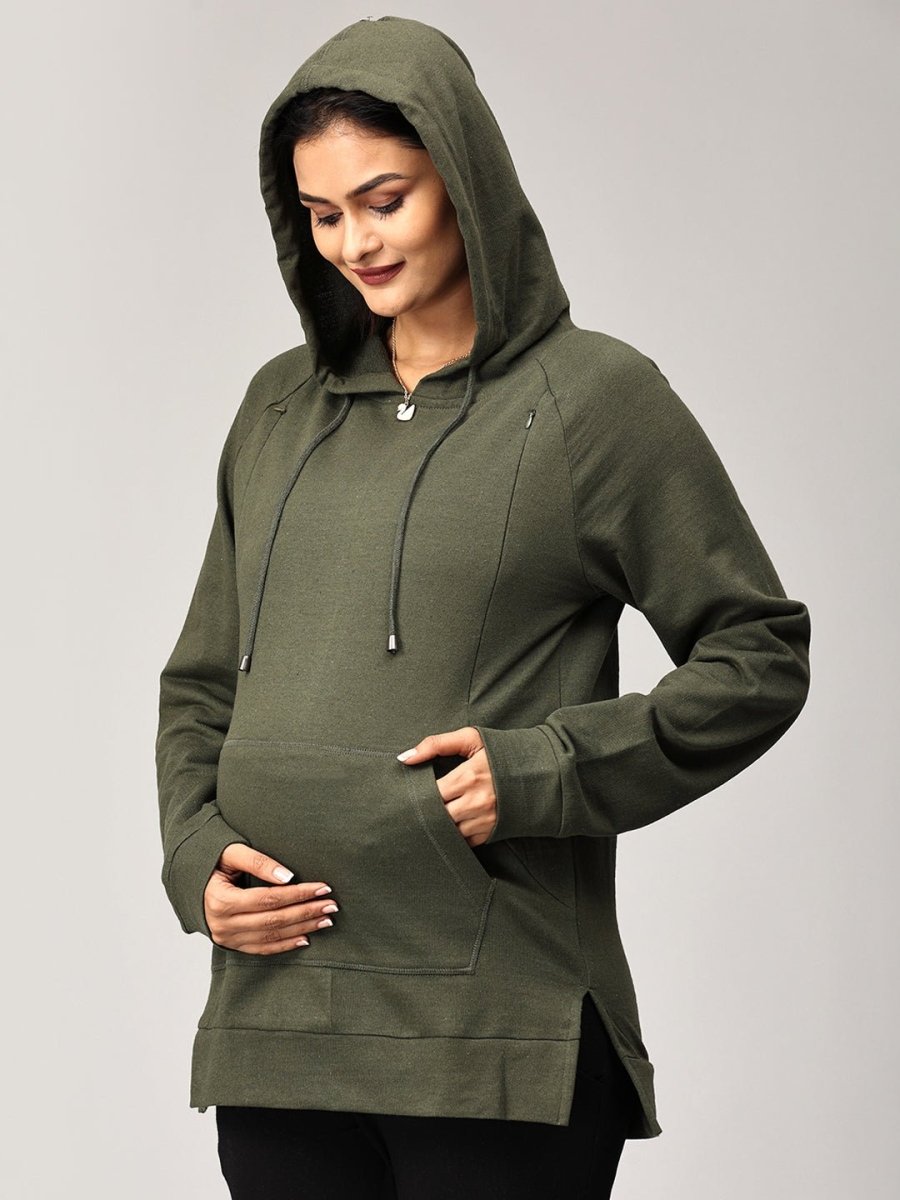  Four Leaf Clover Maternity and Nursing Hoodie Olive