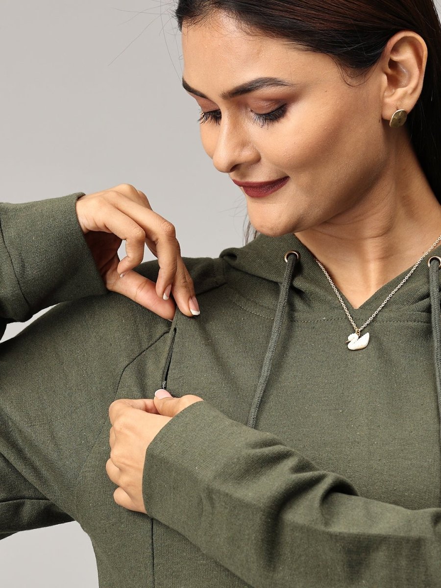  Four Leaf Clover Maternity and Nursing Hoodie Olive