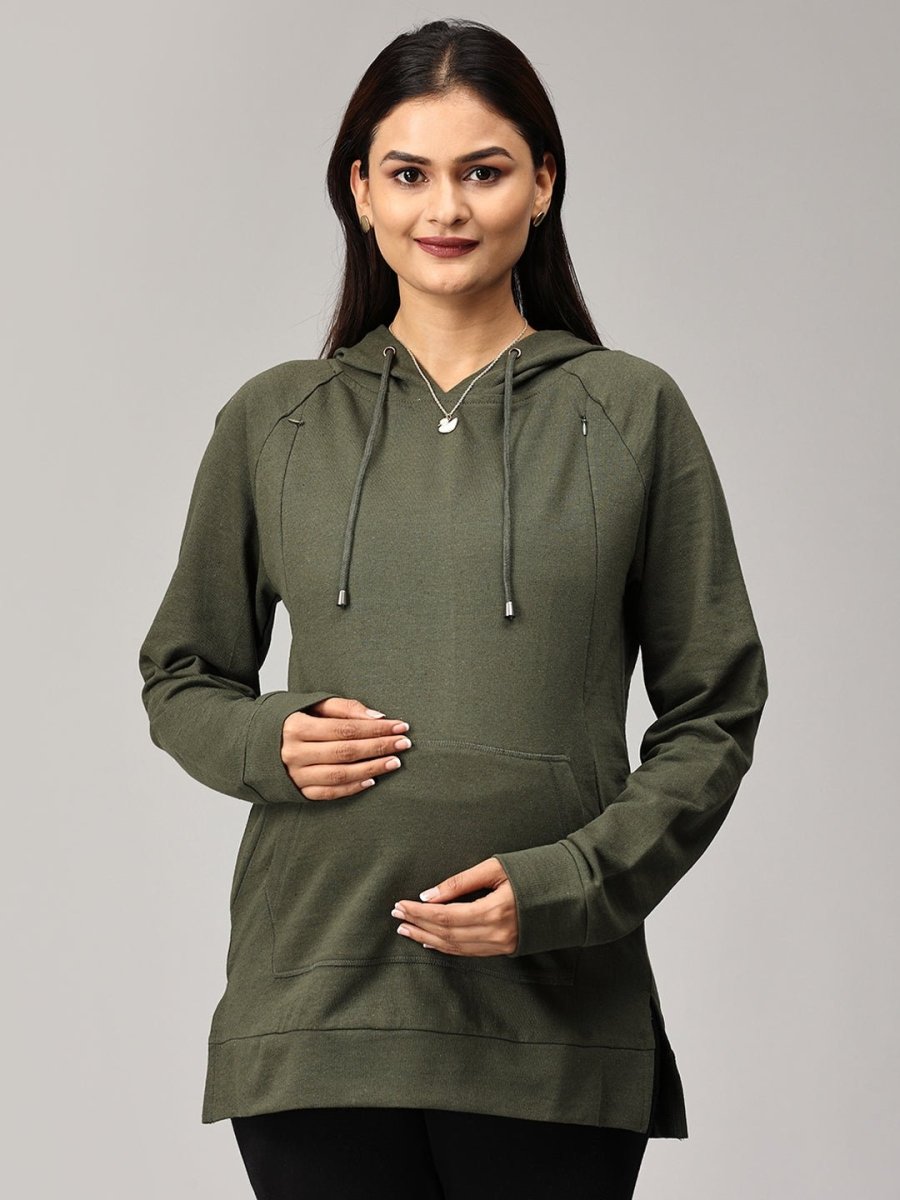  Four Leaf Clover Maternity and Nursing Hoodie Olive