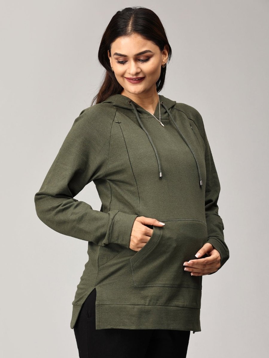  Four Leaf Clover Maternity and Nursing Hoodie Olive