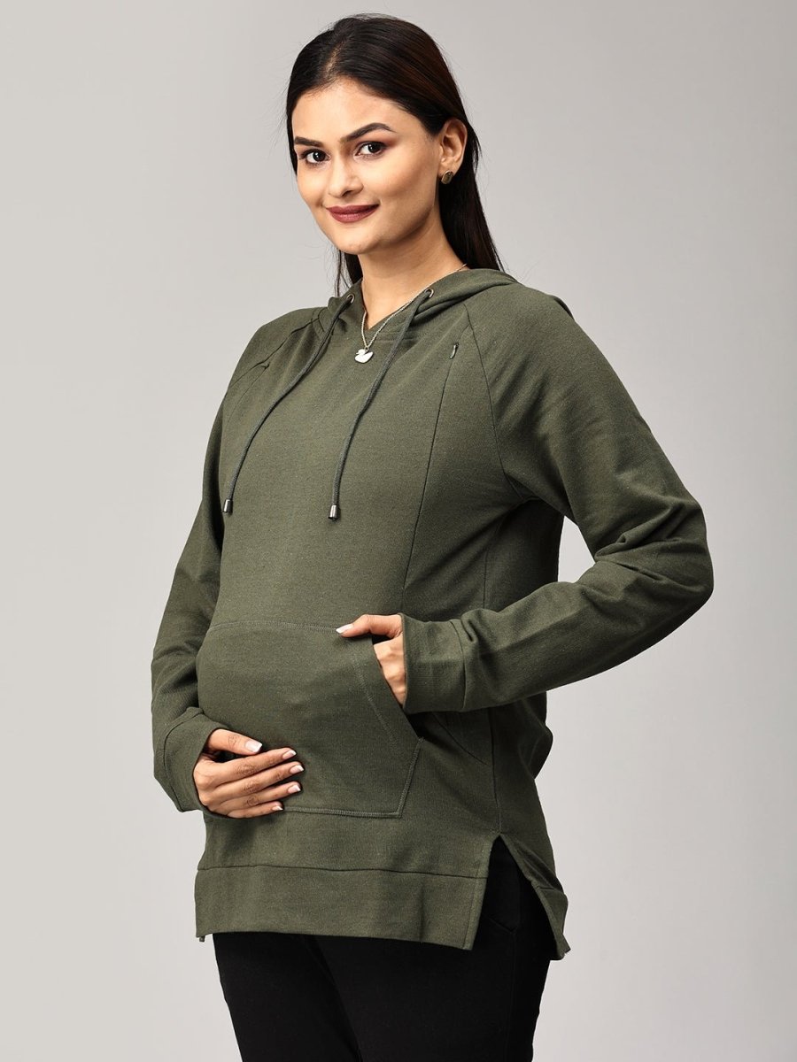 Four Leaf Clover Maternity and Nursing Hoodie Olive